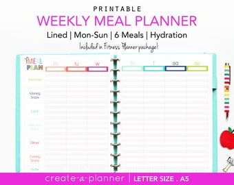 Weekly Meal Planner // Printable Planner Inserts - PDF Download // Menu planner, Weight Loss, Nutrition Log, Big Happy Planner, A5 Filofax