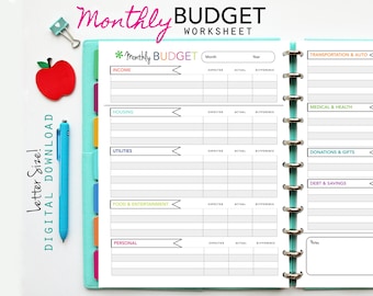 BUDGET Tracker Planner Insert / Monthly, Printable PDF / Binder, Finance, Expense, Tracking, Budget Book, Big Happy Planner Inserts