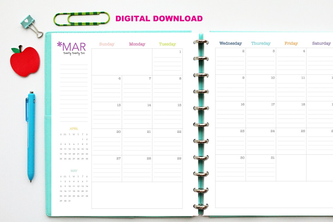 2022 lined calendar printable planner inserts pdf etsy