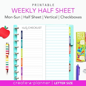 Task Tracker Weekly Checklist Half Sheet, Printable Planner Insert, Cleaning Schedule, letter size also fits Big Happy Planner image 1
