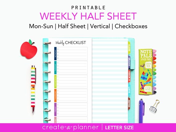Weekly Checklist Half Sheet // Printable Planner Inserts PDF - Etsy