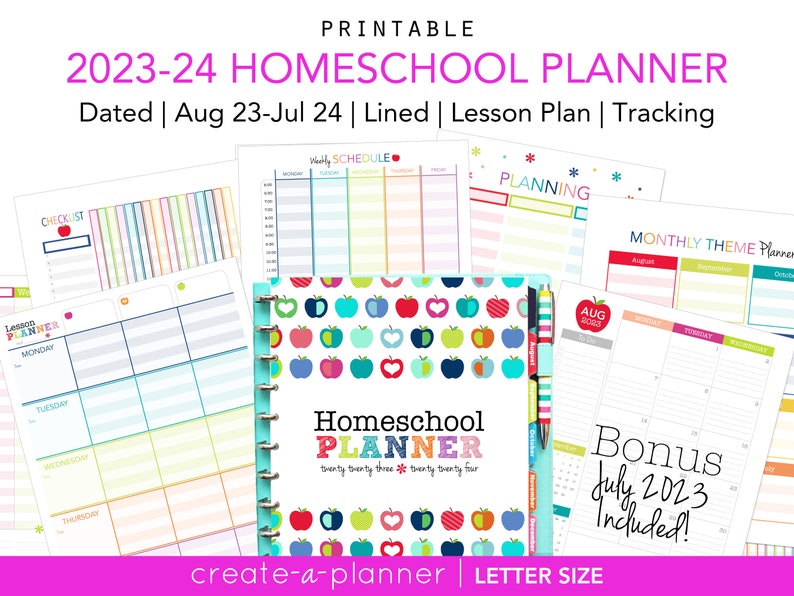 2023-2024 Homeschool Planner / Printable Inserts PDF / Lesson Planner / Virtual Learning, Calendar, Tracking, Big Happy Planner image 1