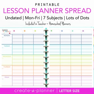 Undated Lesson Planner Teacher Homeschool //  Printable Digital Download // Lined, colorful, teaching, homeschooling