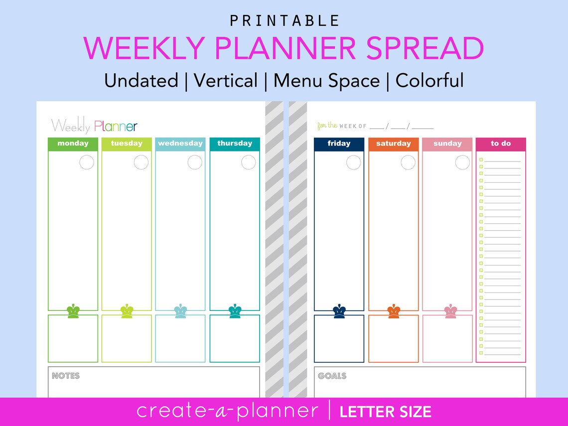 Weekly Planner Printable 2 Page Spread Undated INSTANT | Etsy