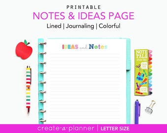 Lined Notes Page // Printable Planner Inserts - PDF Download // Personal Planner, Household Binder, Big Happy Planner, 2019