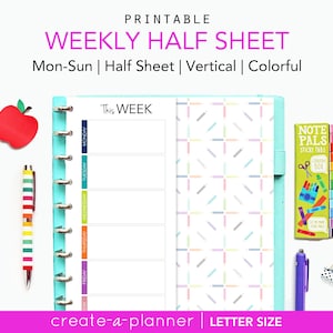 Weekly Planner Half Sheet // Printable Planner Inserts PDF Download // Agenda Personal Planner // Letter, Half Page, Big Happy Planner image 1