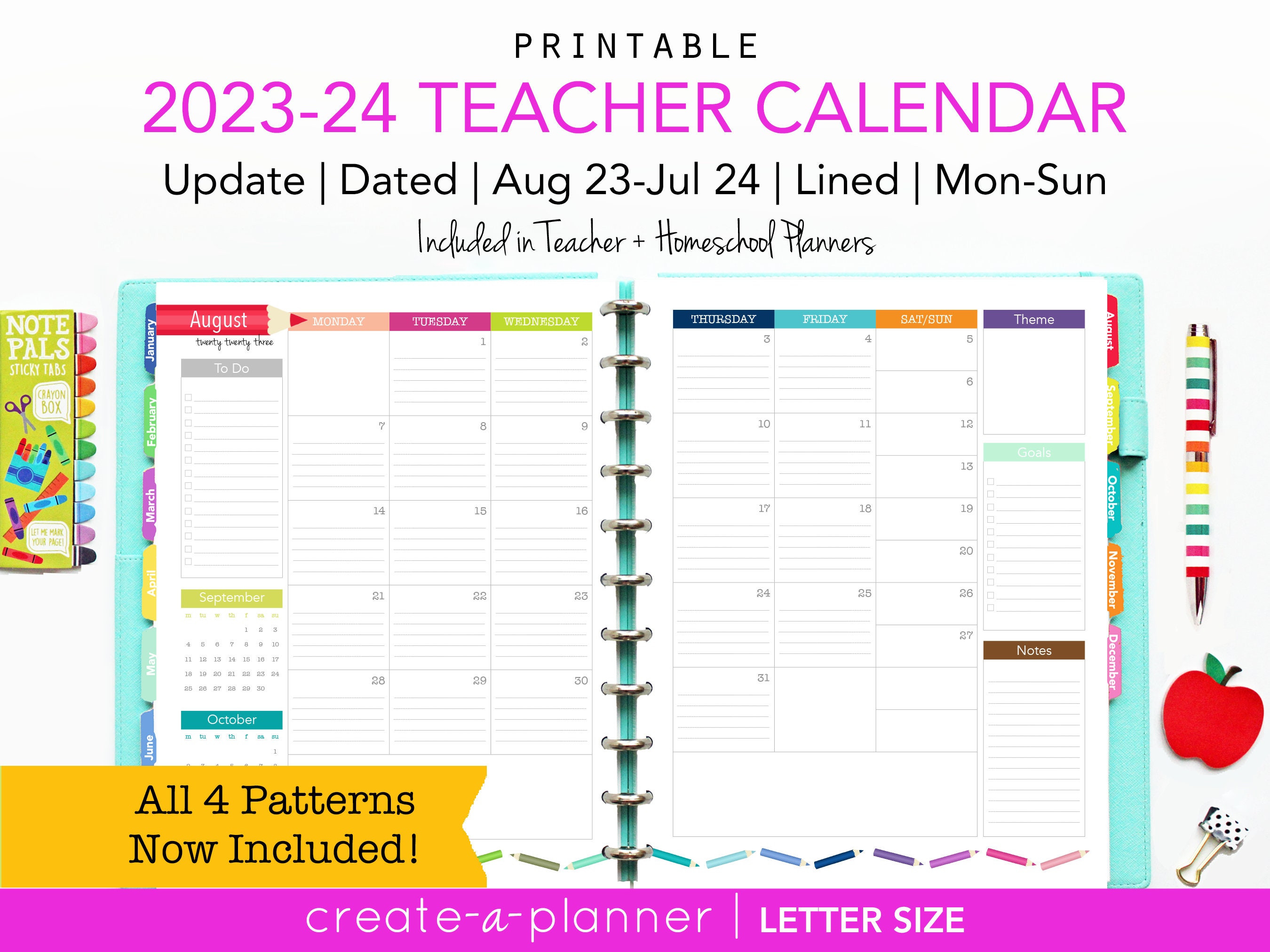 2023-2024 Teacher Planner Calendar Update // Printable Planner Inserts PDF  // Monthly Planner, Lesson, Big Happy Planner, Ruled, Academic - Etsy