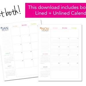 2024 Lined Calendar // Printable Planner Inserts PDF Download // Ruled, 2 page spread, Monthly, Agenda, Big Happy Planner image 3