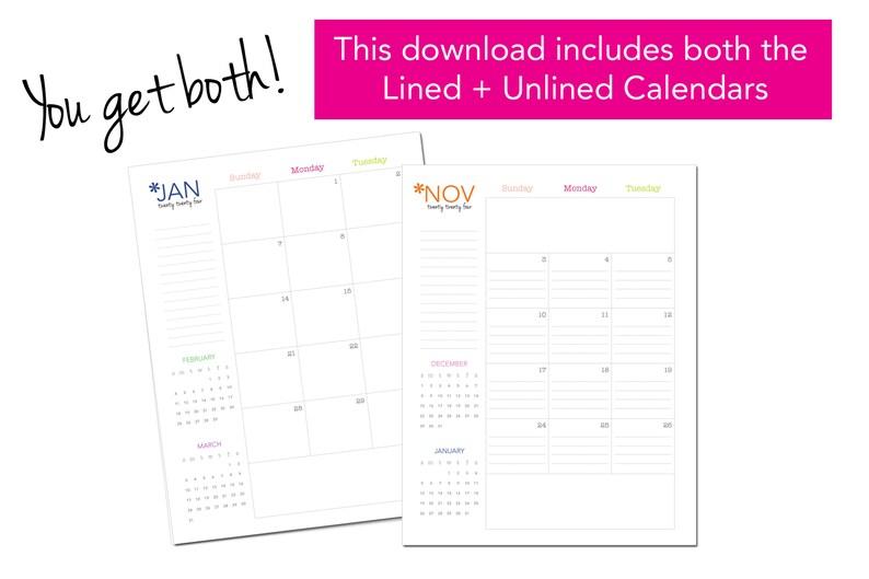 2024 Lined Calendar // Printable Planner Inserts PDF Download // Ruled, 2 page spread, Monthly, Agenda, Big Happy Planner image 3