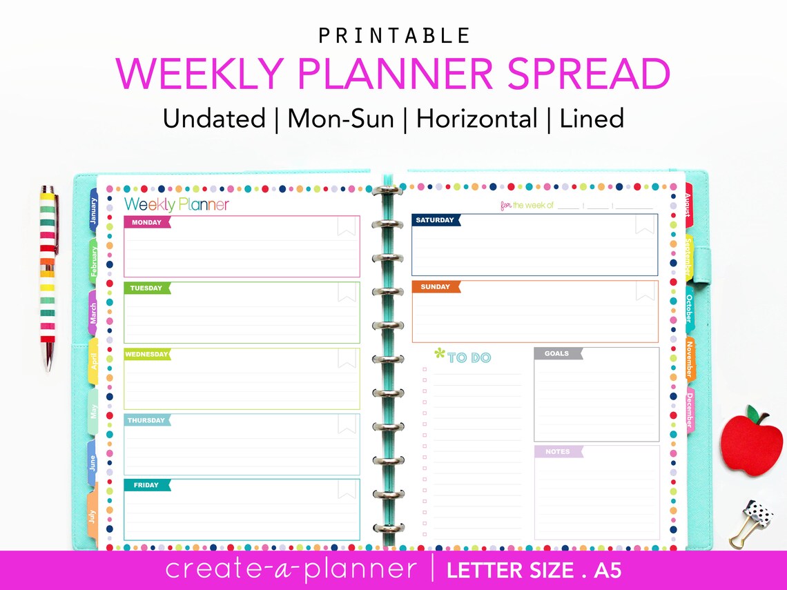 UNDATED Weekly Planner Printable Confetti Dot INSTANT - Etsy