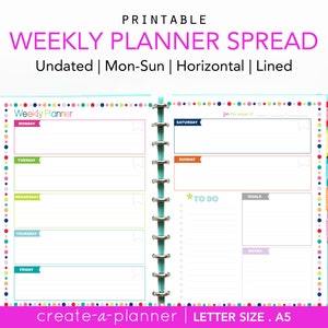 UNDATED Weekly Planner Printable, Confetti Dot INSTANT DOWNLOAD A5 and Letter Size image 1