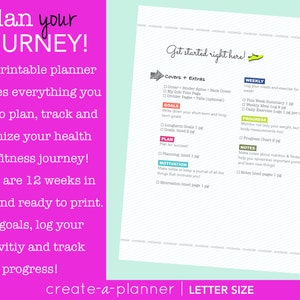 Fitness Planner, Printable Inserts, Diet Log INSTANT DOWNLOAD Weekly Meal Log, Goals, Fitness Log, Weight Loss, Letter Size and A5 image 2