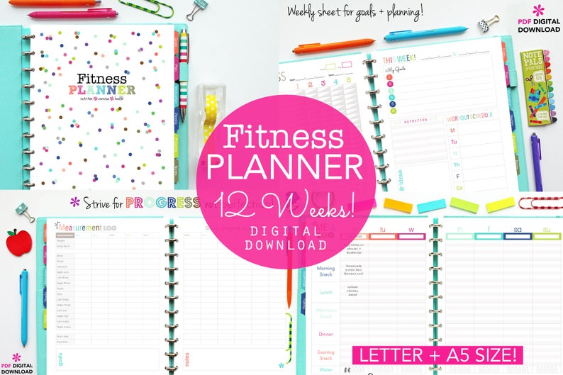 Fitness Planner Printable Planner Inserts PDF Download Etsy
