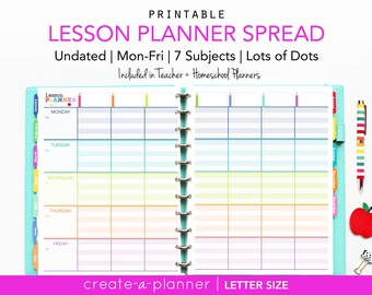 Undated Lesson Planner Teacher Homeschool //  Printable Digital Download // Lined, teacher gifts, homeschooling