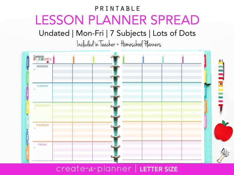 Undated Lesson Planner Teacher Homeschool // Printable Digital Download // Lined, teacher gifts, homeschooling image 1