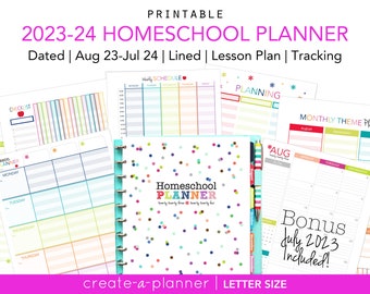 2023-2024 Homeschool Planner / Printable Inserts PDF / Lesson Planner / Virtual Learning, Calendar, Tracking, Big Happy Planner