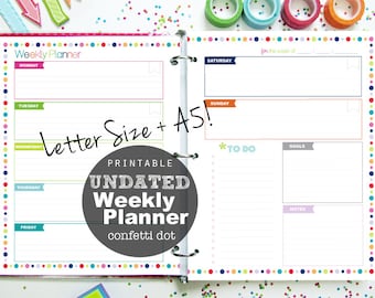 UNDATED Weekly Planner Printable, Confetti Dot - INSTANT DOWNLOAD - A5 and Letter Size