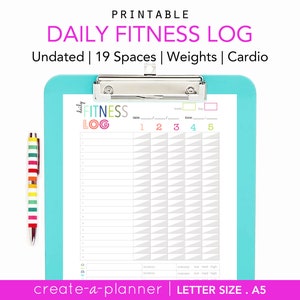 Exercise Log, Printable Planner Insert, Daily Fitness Log, A5 and Letter Size PDF Files -DIGITAL Download - Weight Lifting, WorkoutLog