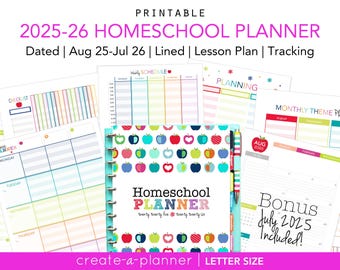 2025-2026 Homeschool Planner / Printable Inserts PDF / Lesson Planner / Virtual Learning, Calendar, Tracking, Big Happy Planner