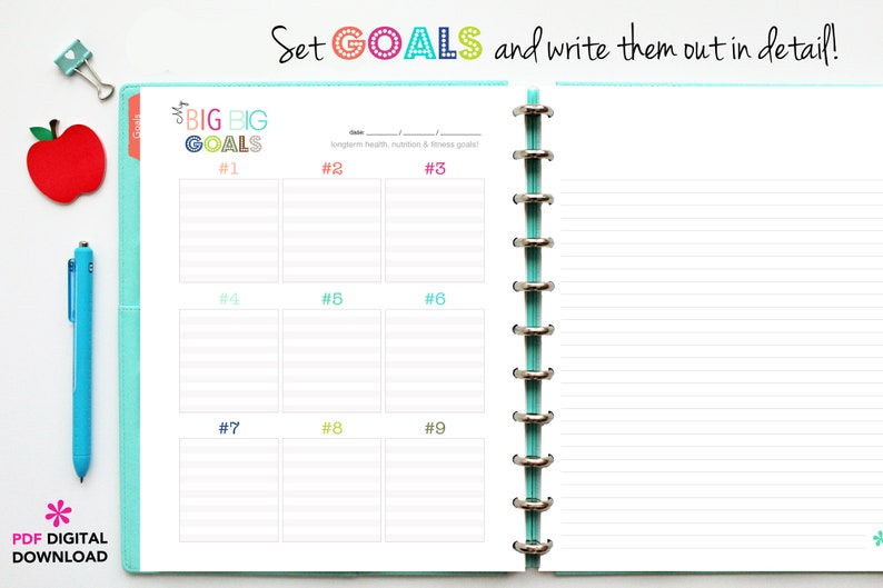 Fitness Planner, Printable Inserts, Diet Log INSTANT DOWNLOAD Weekly Meal Log, Goals, Fitness Log, Weight Loss, Letter Size and A5 image 7