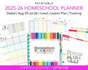 2025-2026 Homeschool Planner, Kids Daily Schedule, Printable PDF Inserts, Lesson Planner, Virtual, Calendar, Tracking, Big Happy Planner