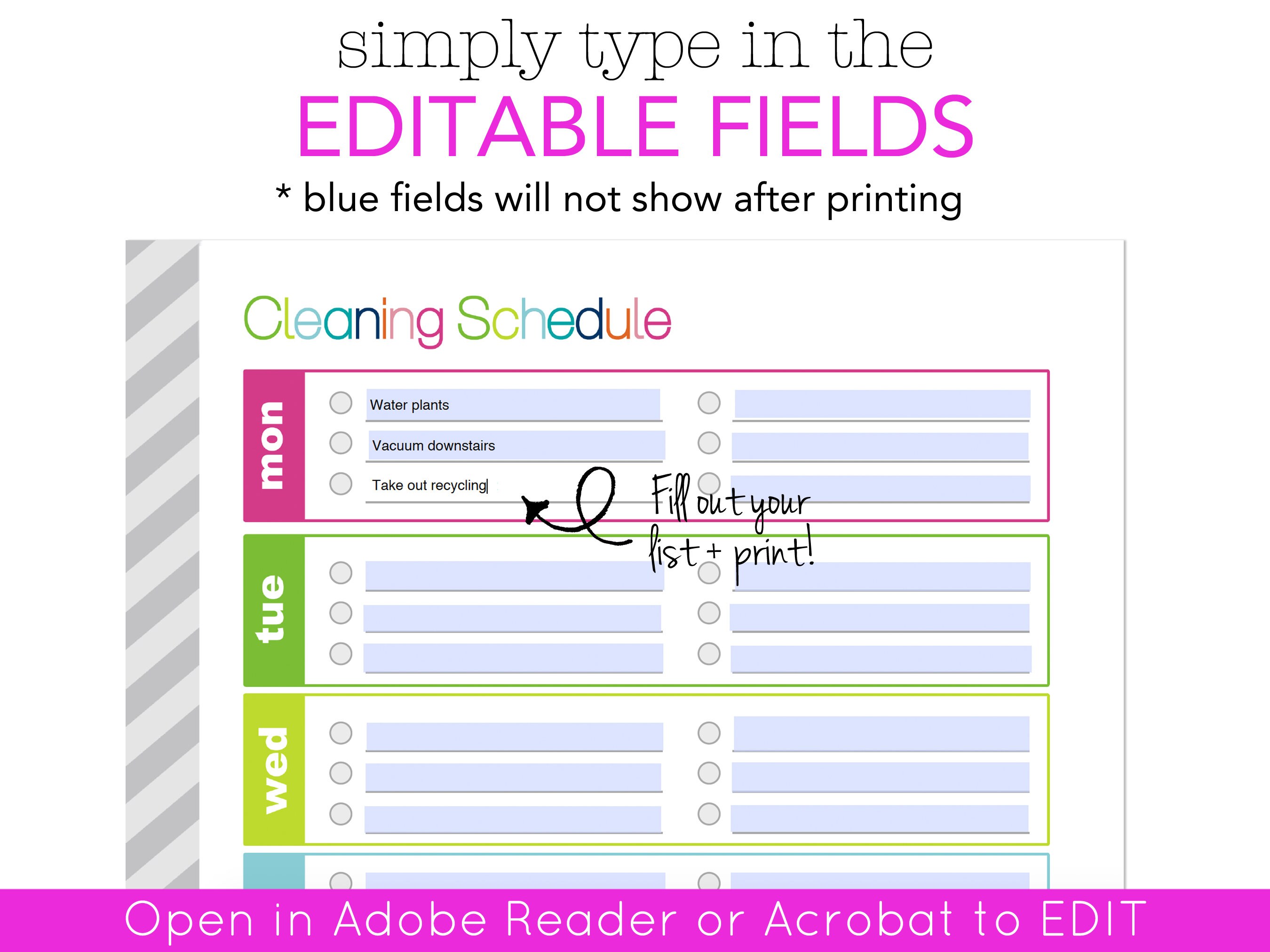 EDITABLE Weekly Cleaning Schedule Printable Checklist, Letter + A5 ...