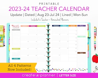 2023-2024 Teacher Planner Calendar Update // Printable Planner Inserts - PDF // Monthly Planner, Lesson, Big Happy Planner, Ruled, Academic