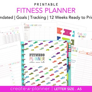 Fitness Planner, Printable Inserts, Diet Log INSTANT DOWNLOAD Weekly Meal Log, Goals, Fitness Log, Weight Loss, Letter Size and A5 image 1