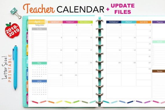 2018 2019 Teacher Planner Calendar PDF Printable Pages