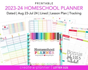 2023-2024 Homeschool Planner, Kids Daily Schedule, Printable PDF Inserts, Lesson Planner, Virtual, Calendar, Tracking, Big Happy Planner