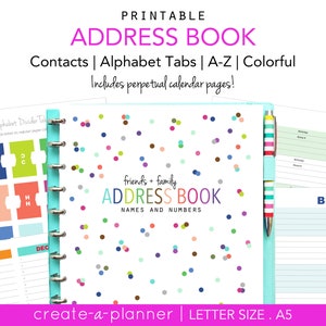 Address Book, Printable Pages, Planner Inserts, Contacts Pages, Filofax A5, Kikki K large, Letter Size, Happy Planner, Discbound Planner image 1