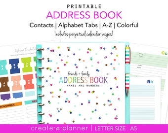 Address Book, Printable Pages, Planner Inserts, Contacts Pages,  Filofax A5, Kikki K large, Letter Size, Happy Planner, Discbound Planner