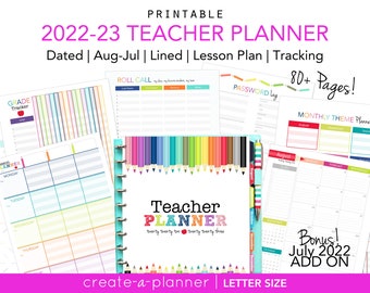 2022-2023 Teacher Planner // Printable Planner Inserts - PDF Download // Lesson Planner  // Grades, Attendance, Calendar, Happy Planner