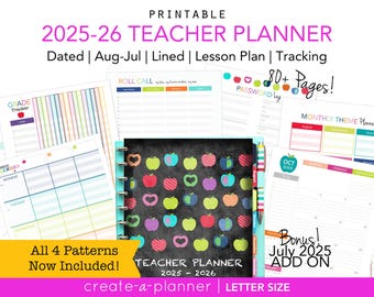 2025-2026 Teacher Planner // Printable Planner Inserts - PDF // Lesson Planner  // Grades, Attendance, Calendar, Happy Planner, education