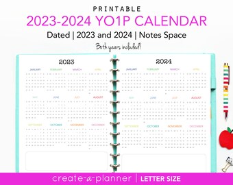 2023 2024 Year On 1 Page Calendar, yearly planner inserts, agenda, forward planning