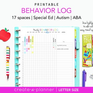 Behavior Tracking Class or Home, Autism ADHD Special Ed, Printable Planner Insert, Teacher, Parent, Meltdown, ABA BCBA