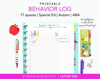 Behavior Tracking Insert, Autism Special Ed // Printable Planner // Special Education, Teacher, Parent, Meltdown, ABA