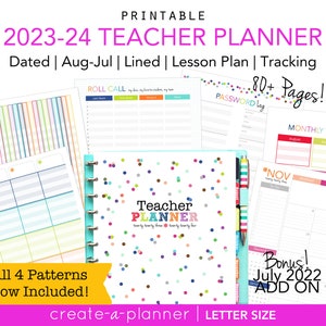 2023-2024 Teacher Planner // Printable Planner Inserts - PDF // Lesson Planner  // Grades, Attendance, Calendar, Happy Planner, education