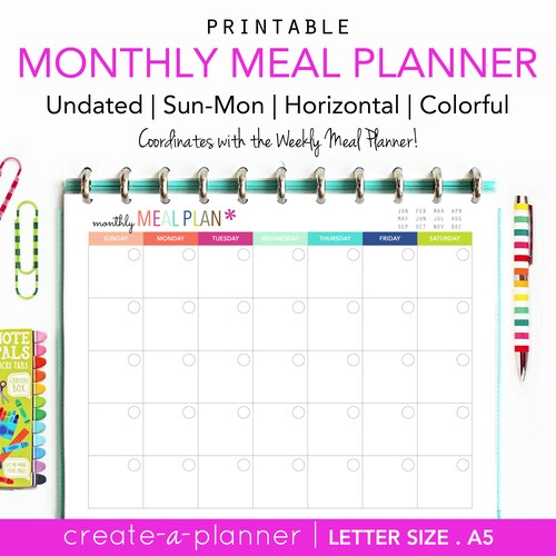 Monthly Meal Planner // Printable Planner Inserts PDF - Etsy