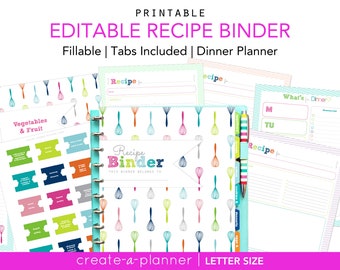 Recipe Binder Template EDITABLE Bundle, Personalized, Printable PDF, Colorful, Cover plus Dividers, 3 Ring, Bridal Shower Gift, Organizer