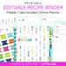 Recipe Binder Kit Book EDITABLE personalized / Printable PDF, Template, // Cover, Dividers, 3 Ring, Bridal Shower Gift, Organizer