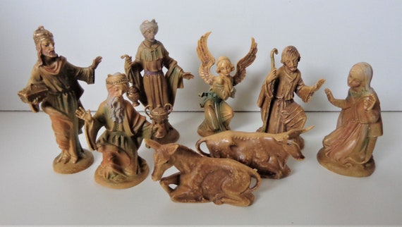 Vintage Nativity Group, 3 Wise Men, Joseph, Mary, Angel, Bull - Cow, Donkey, NO Baby Jesus