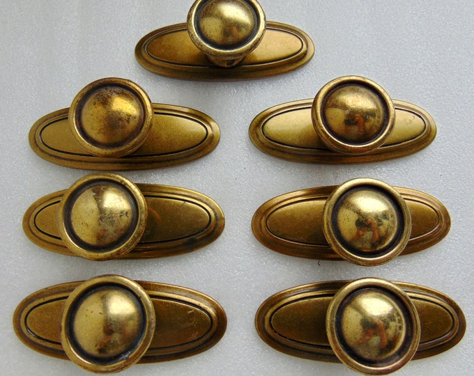 Antique Brass Outline Knob & Back Plate, 7 Dresser, Drawer