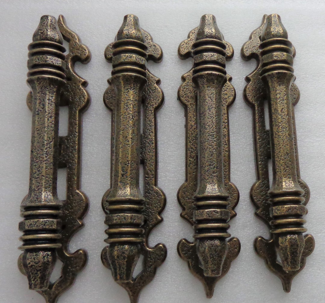 Large Antique Brass Pulls Handles & Back Plates, 3 in Centers, 4 Dresser, Drawer Handle Pull