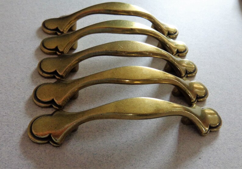 Vintage Gold Pulls Handles 3 in Centers 5 Antique Brass Etsy