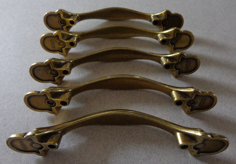 Vintage Gold Pulls Handles 3 in Centers 5 Antique Brass Etsy