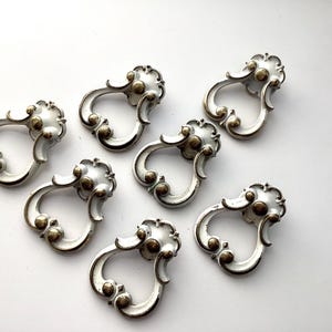 French Provincial Faux Drop Pulls White with Gold Single Screw Hole Set of 7