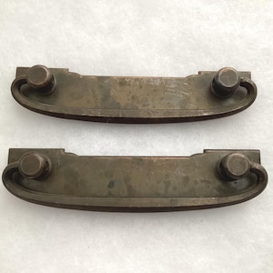 Desk Drop Pulls 4.5 inch CtC Antique Brass Vintage Steel Hardware Set of 2