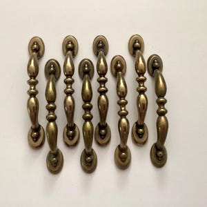 Amerock Drawer Handles, 3 in Centers, 8 Vintage Antique Brass 1303 Pulls, Hardware
