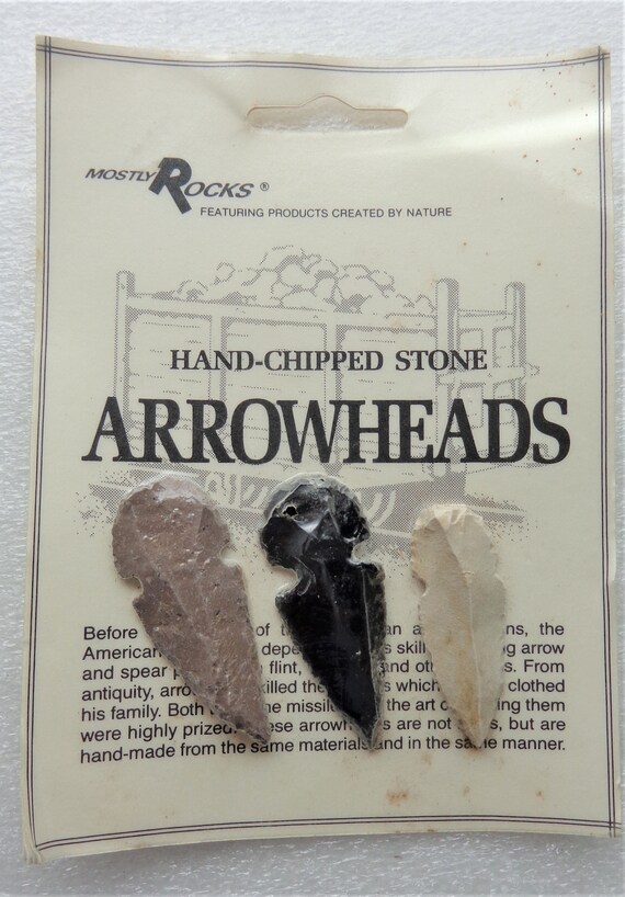 Mostly Rocks Hand Chipped Stone Arrowheads - Arrowhead, 3 Stones, NOS, New Old Stock, Hand Made, USA